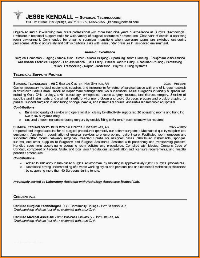 Surgical Tech Resume Sample
