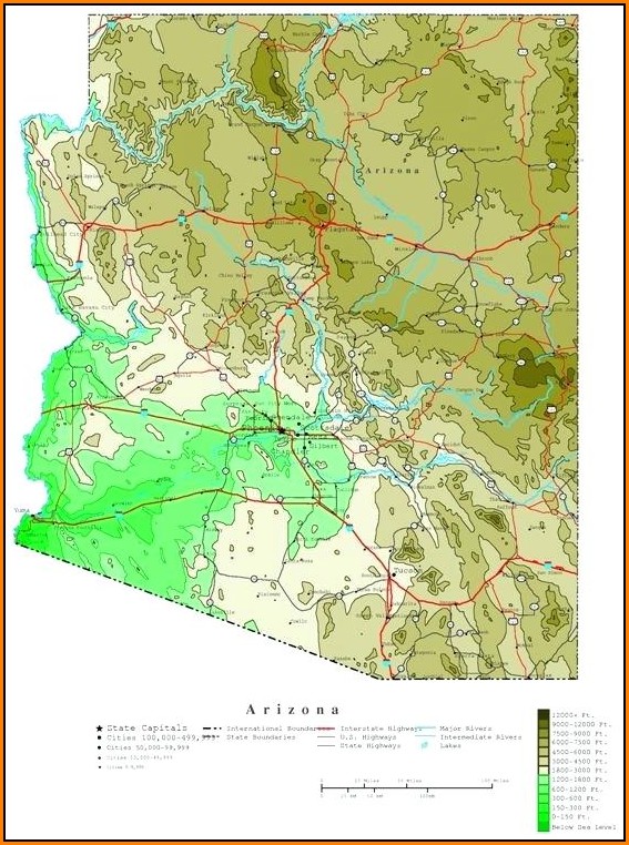 Topographic Map Of Arizona State