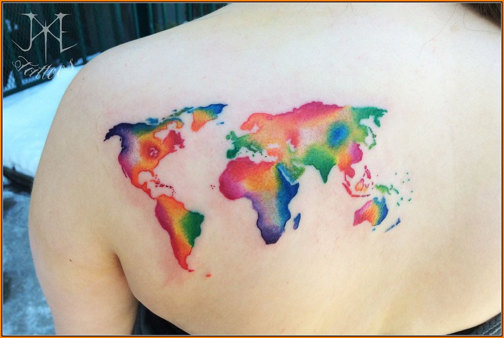 Watercolor World Map Tattoo