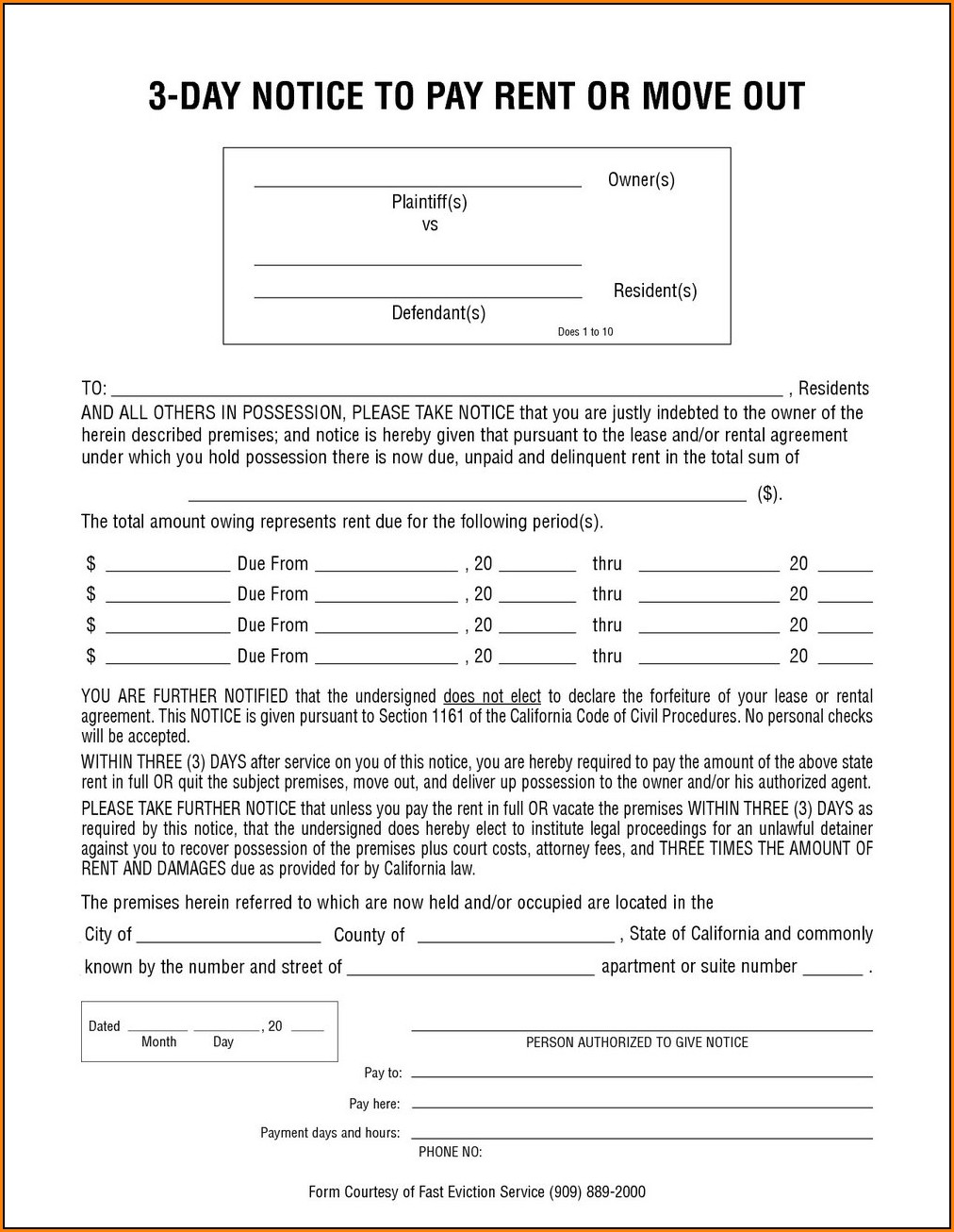 3 Day Eviction Notice Form Florida