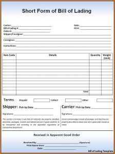 Blank Bill Of Lading Short Form Pdf