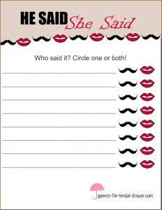 Bridal Shower Games Templates Free Printable