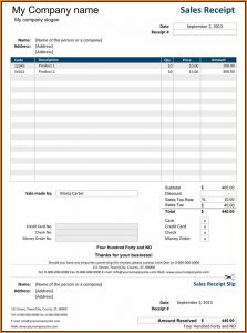 Business Receipt Template Excel