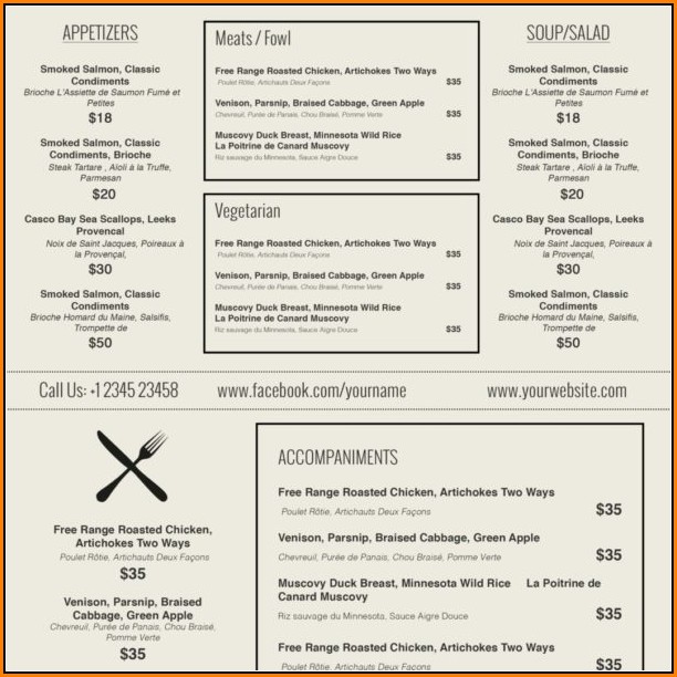 Catering Menu Templates For Microsoft Word