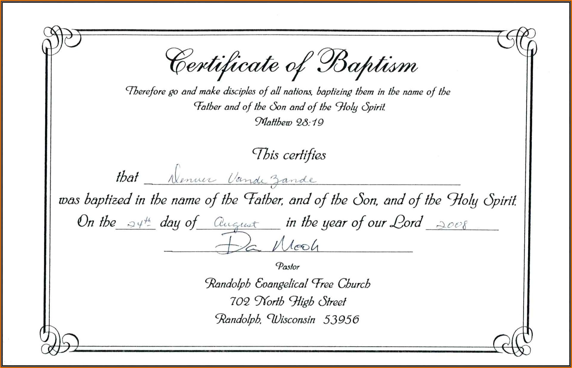 Catholic Baptism Certificate Template