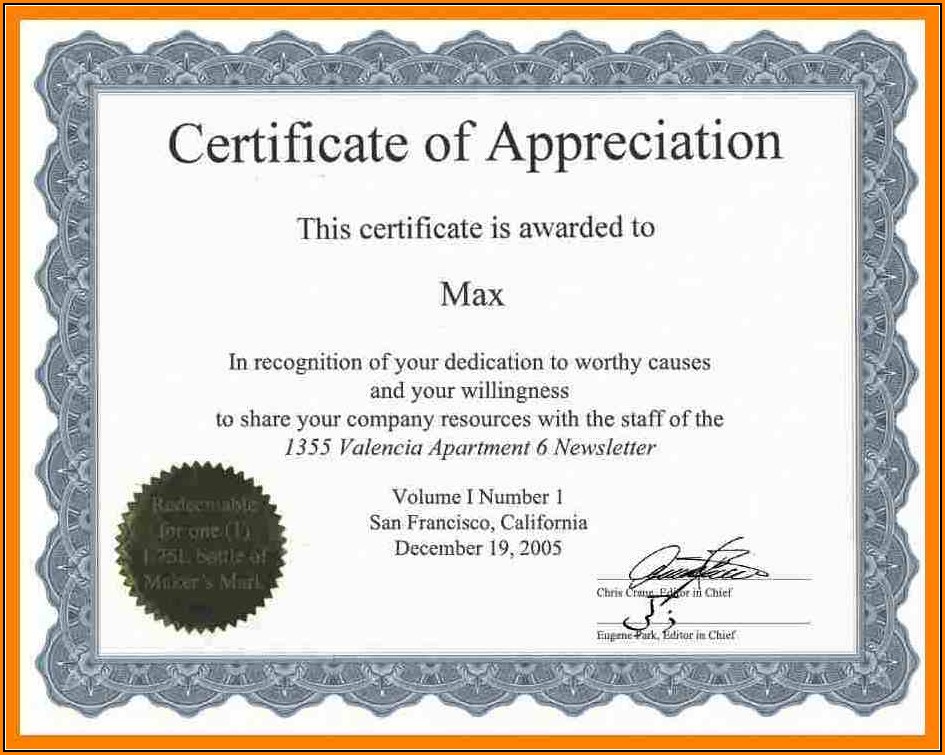 Certificate Of Appreciation Templates Word