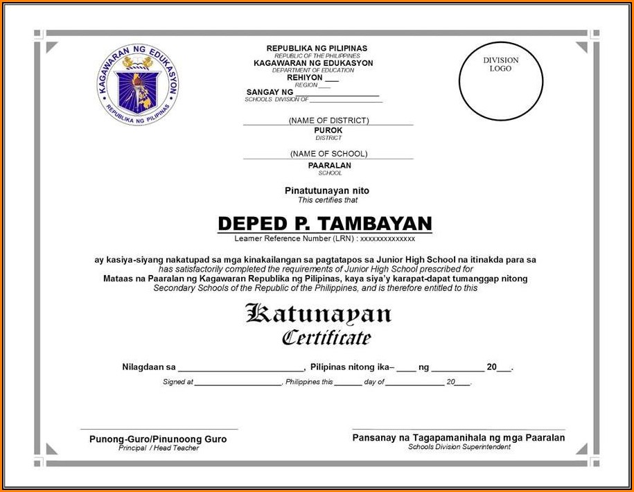 Certificate Of Recognition Template Deped