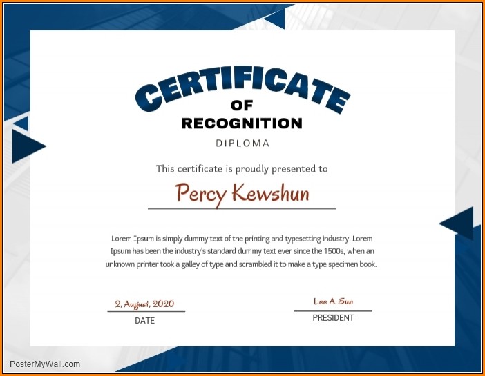 Certificate Of Recognition Template Design