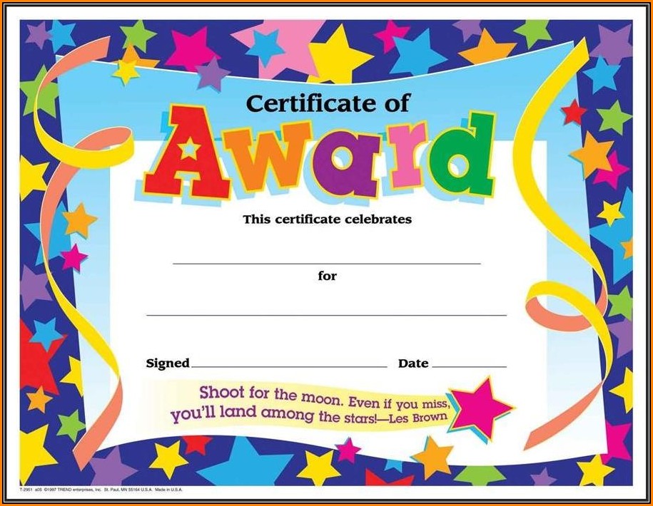 Certificate Of Recognition Template For Kindergarten