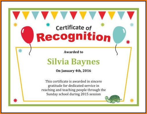 Certificate Of Recognition Template