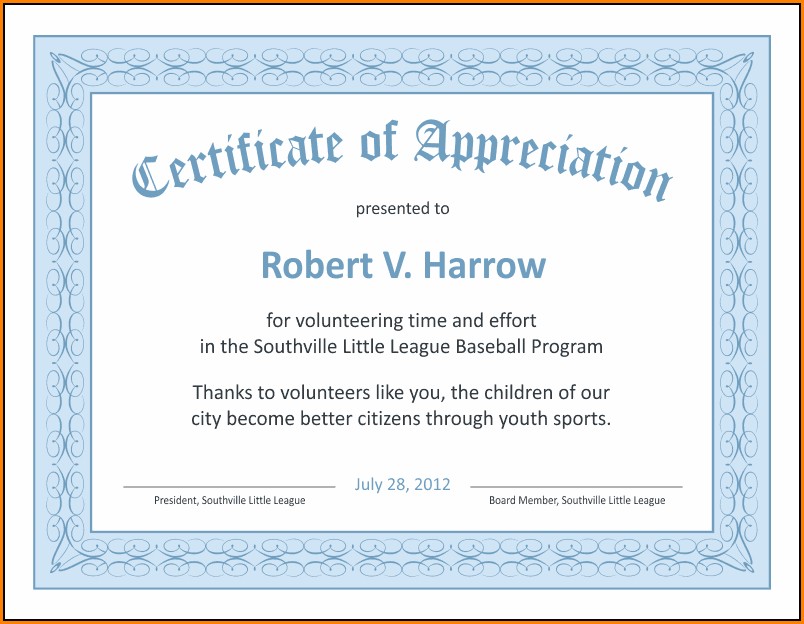 Certificate Of Recognition Templates For Word