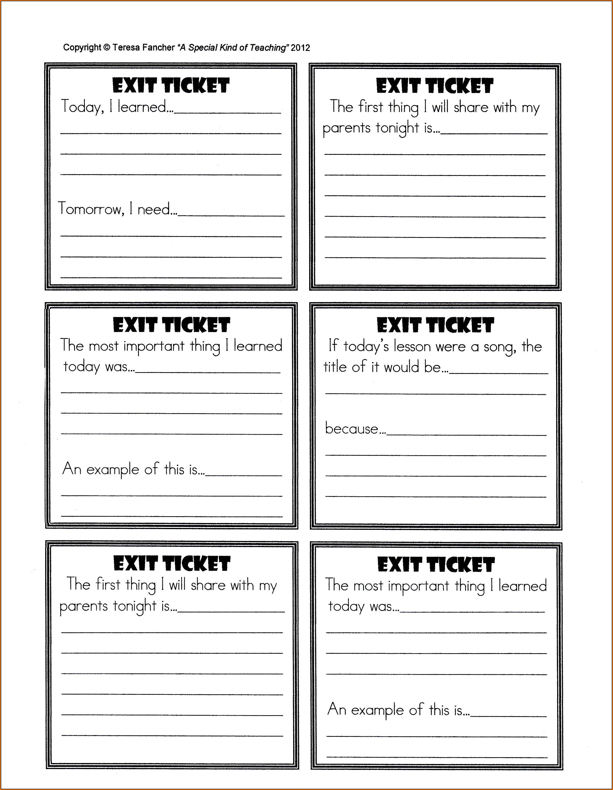 Classroom Exit Ticket Template Printable