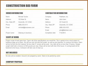 Construction Bid Template Free Excel