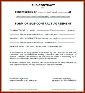 Construction Subcontractor Agreement Template