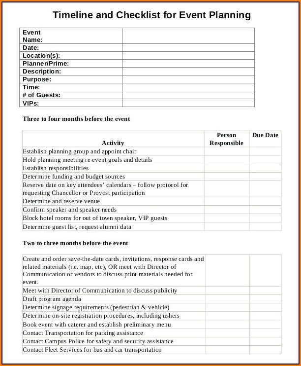 Corporate Event Planning Checklist Template Excel