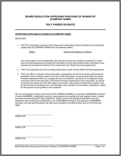 Corporate Resolution Template Signing Authority