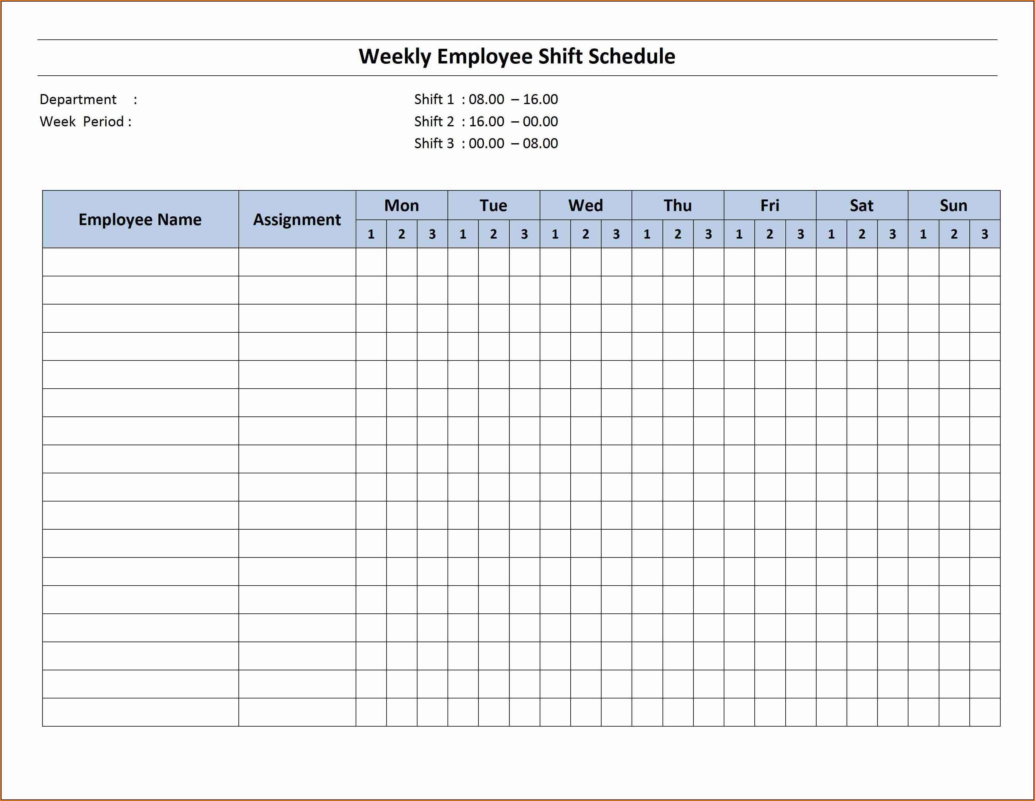 Employee Monthly Work Schedule Template