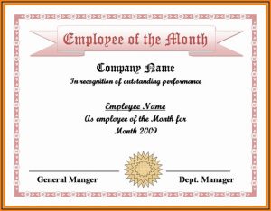Employee Of The Month Certificate Template Word
