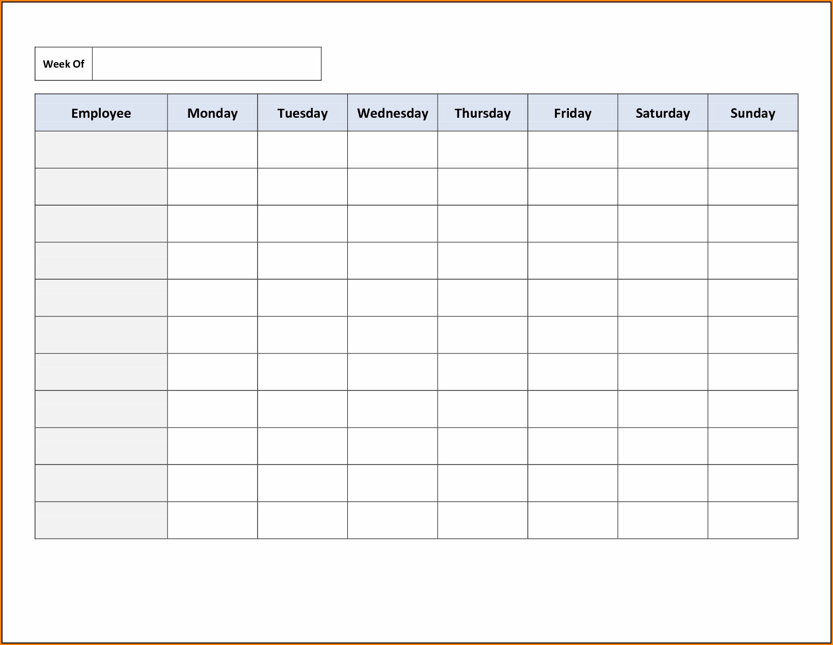 Employee Weekly Work Schedule Template