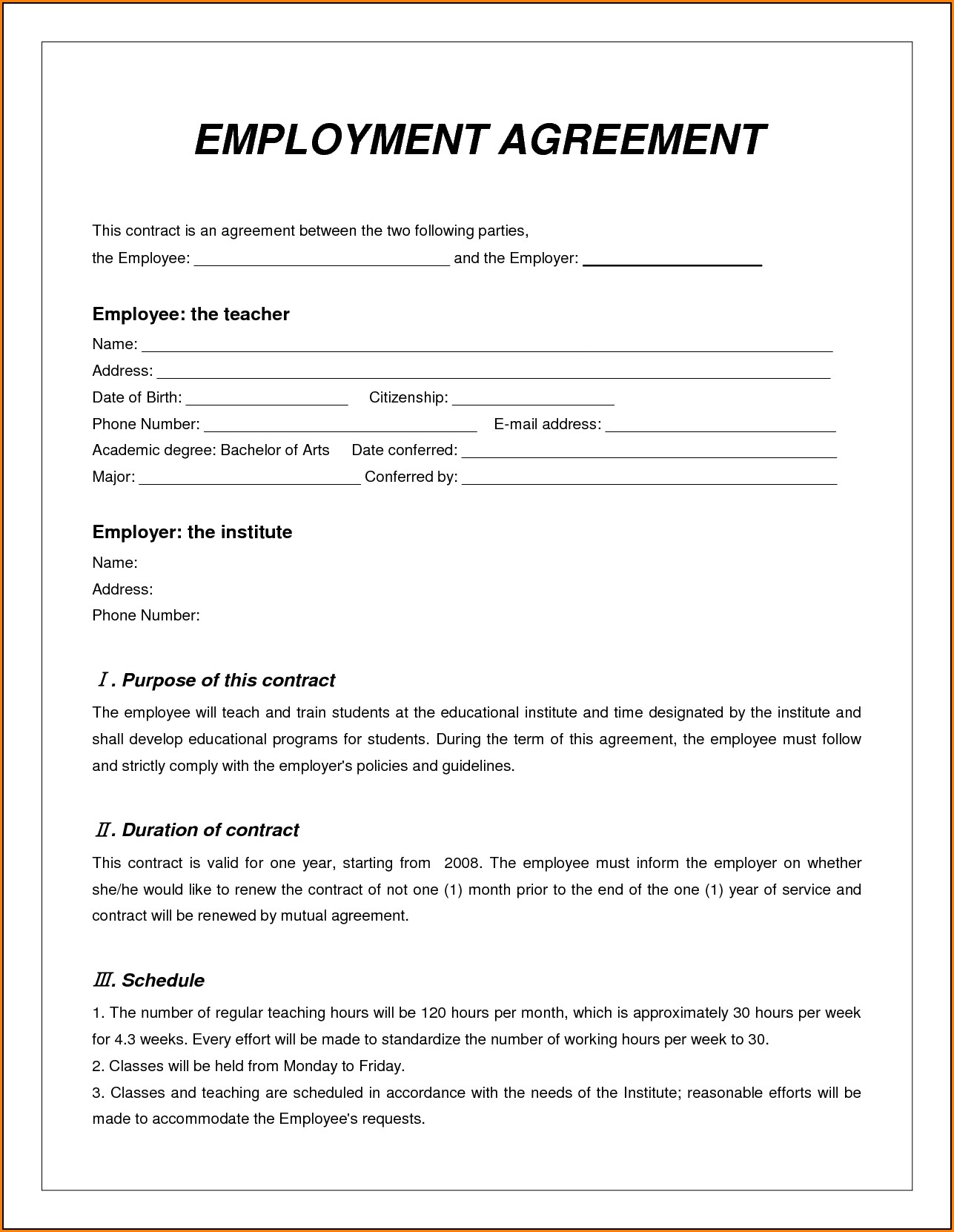 Employment Contract Template Word