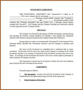 Equity Investment Agreement Template