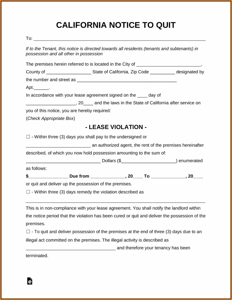 Eviction Notice Forms California