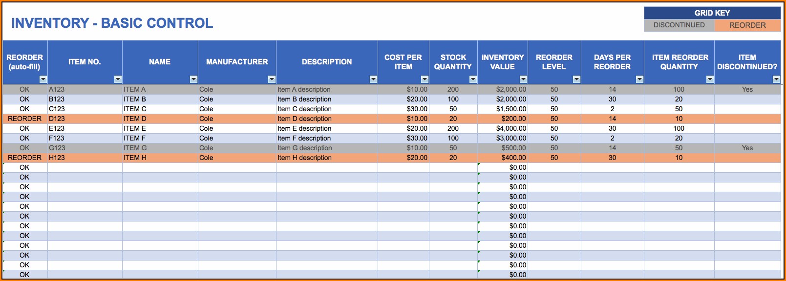 Excel Inventory Template With Formulas Free Download
