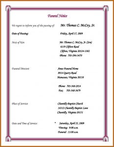 Facebook Funeral Announcement Template