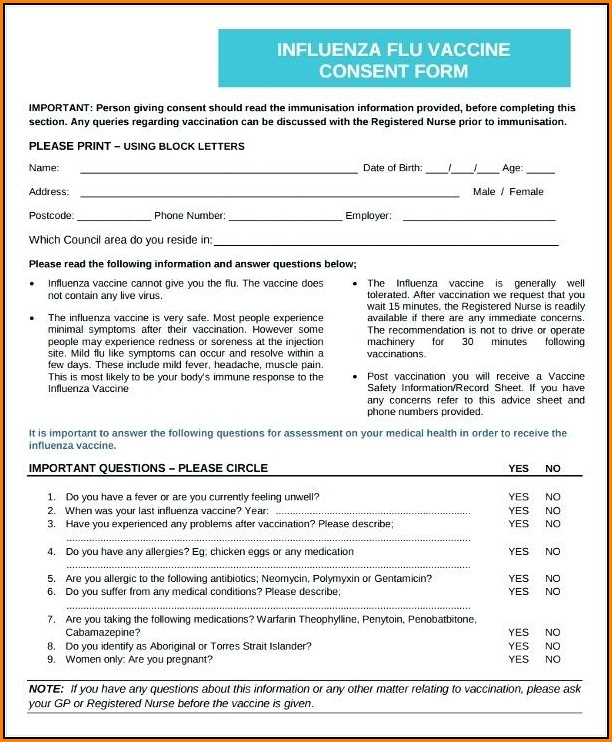 Flu Vaccine Consent Forms