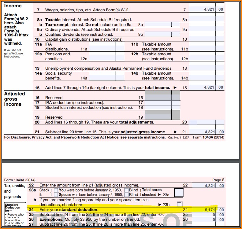 Form 1040a 2014