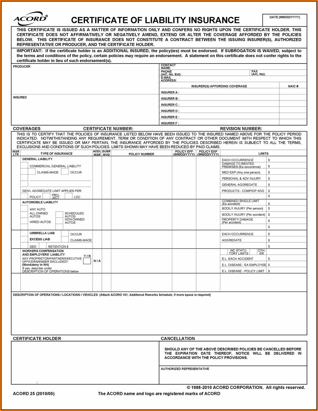 Free Acord Forms