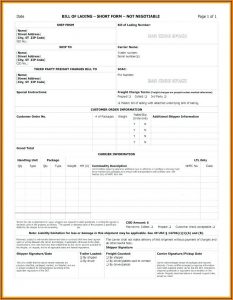 Free Blank Straight Bill Of Lading Short Form Pdf