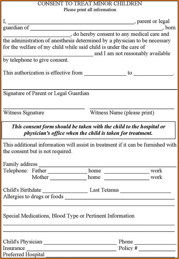 Free Child Medical Consent Form Template