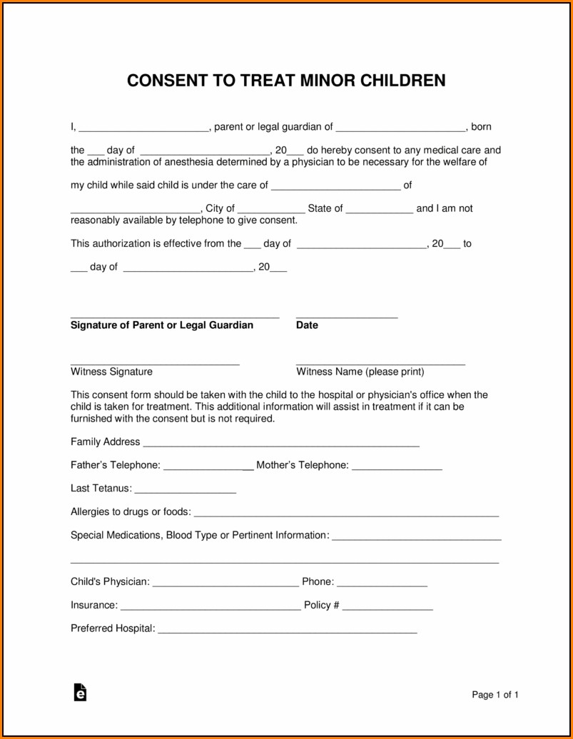 Free Child Medical Consent Form