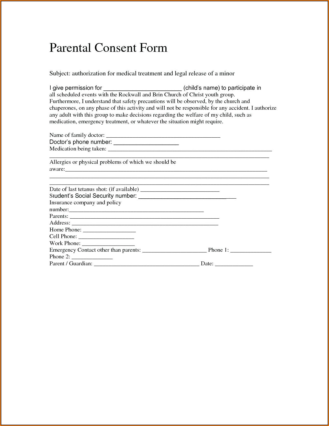 Free Child Travel Consent Form Template Uk