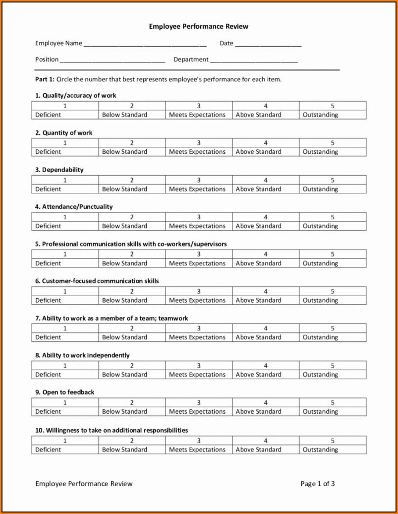 Free Medical Office Employee Evaluation Forms