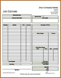 Free Printable Estimate Forms Templates