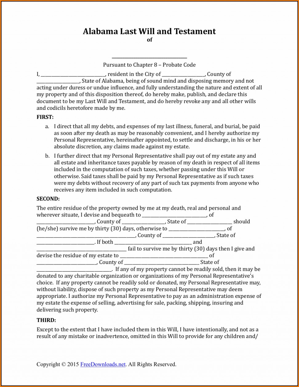 Free Printable Last Will And Testament Blank Forms Tennessee