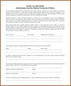 Free Printable Medical Release Form For Minor