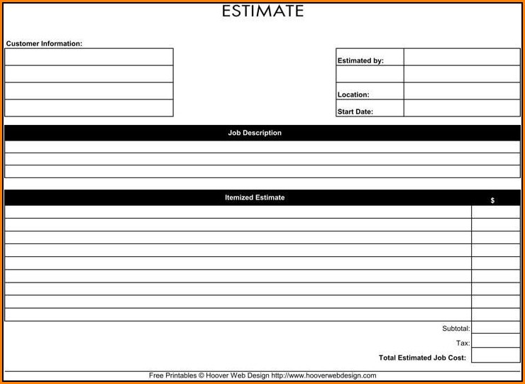 Free Roofing Estimate Forms Printable