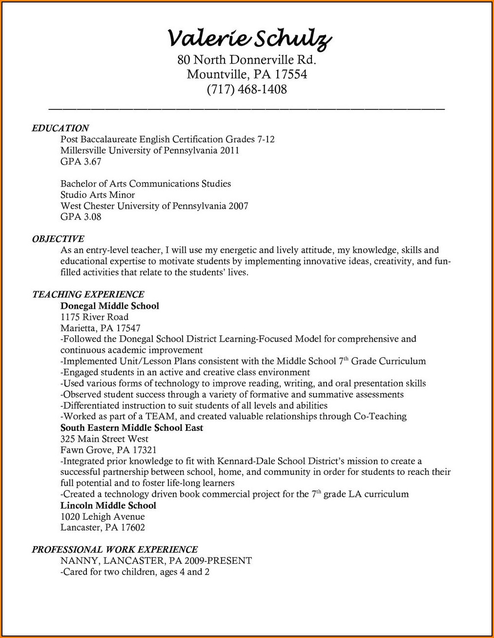 Free Teaching Resume Templates Microsoft Word