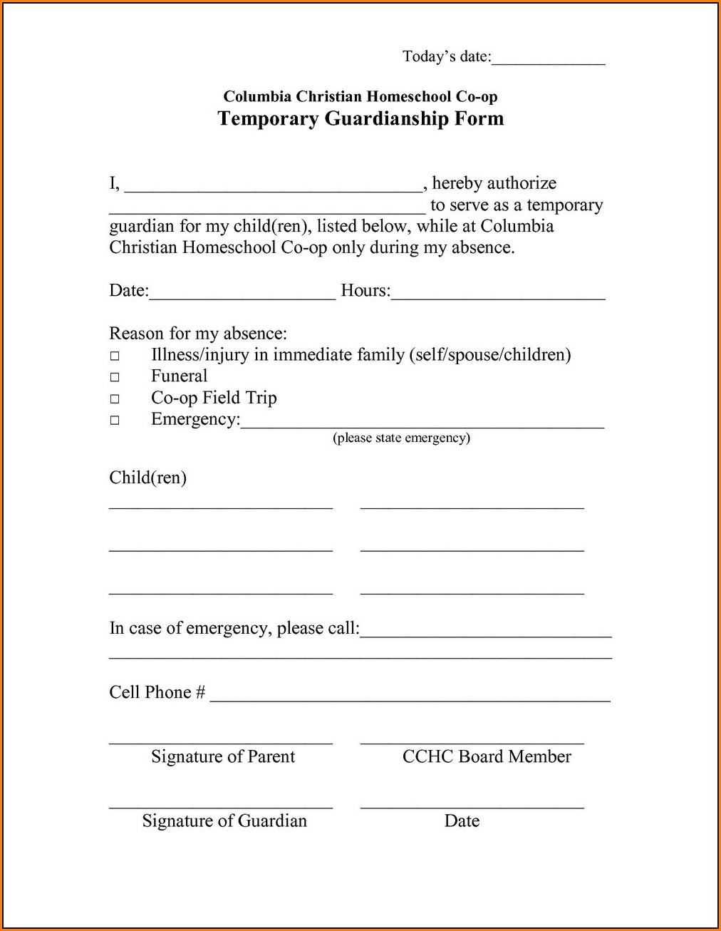 Free Temporary Guardianship Form