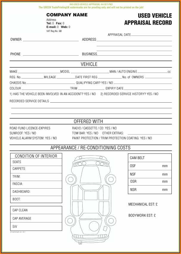 Free Vehicle Appraisal Form Templates