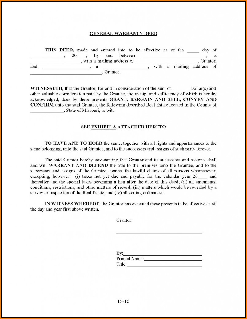 General Warranty Deed Form Missouri
