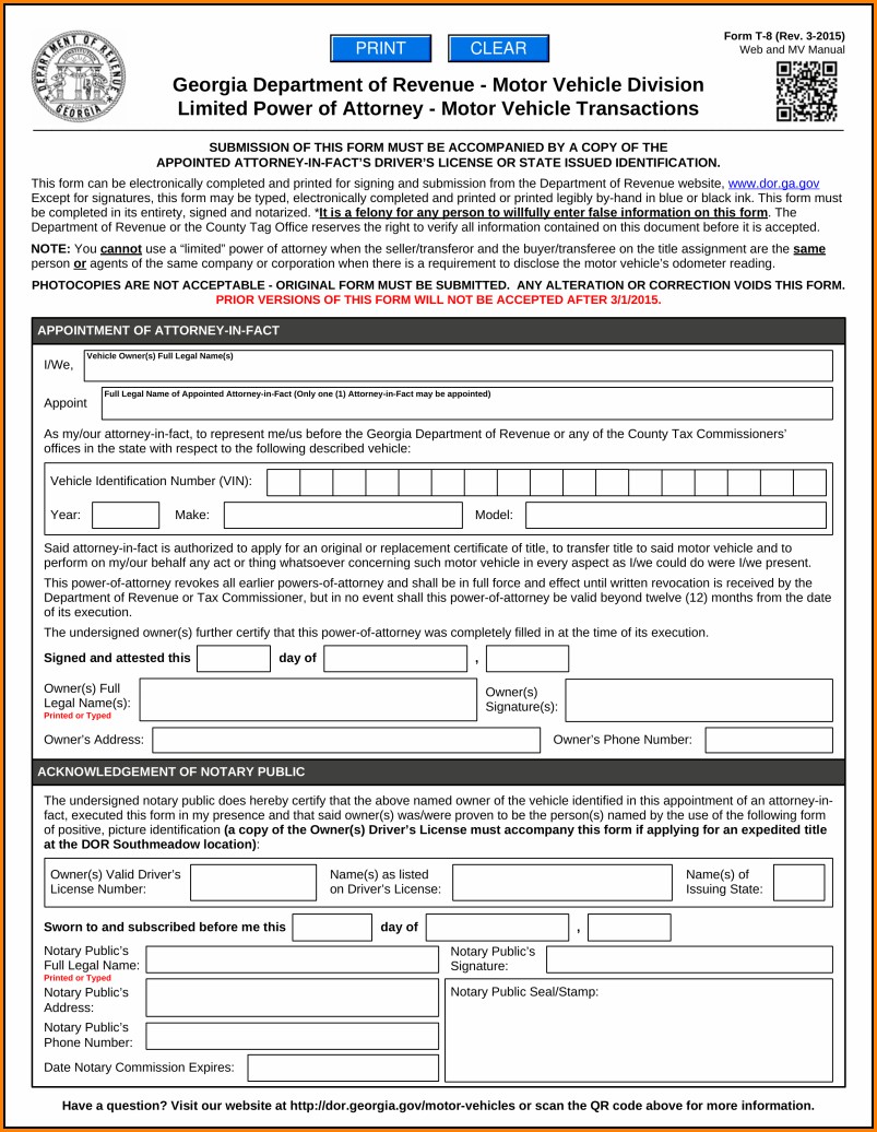 Georgia Power Of Attorney Form Vehicle