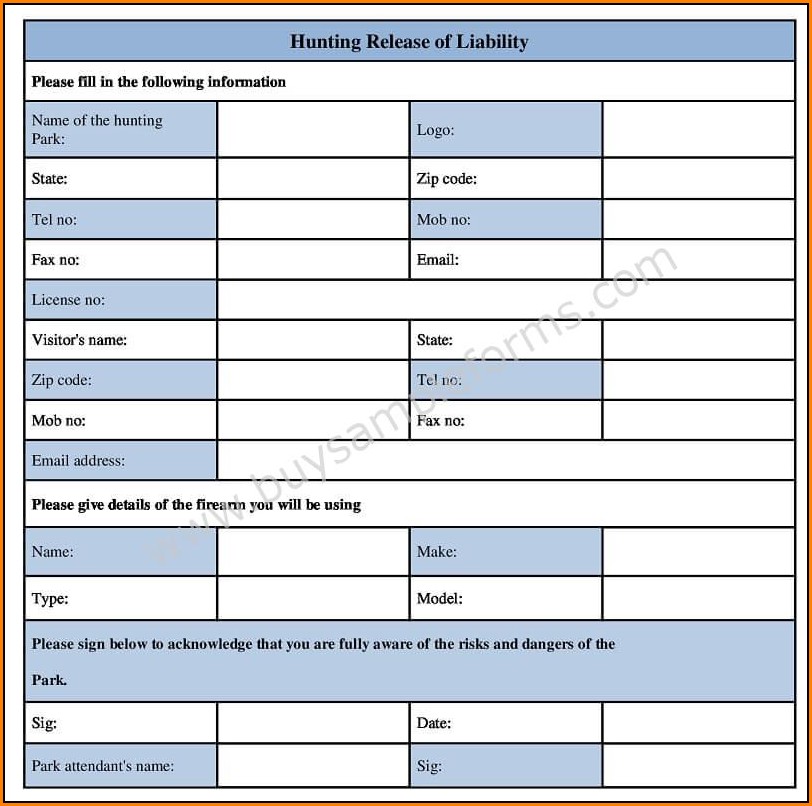 Hunting Release Of Liability Form Template