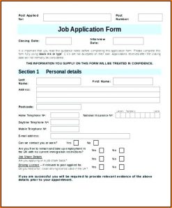 Job Application Form Template Free Nz