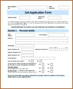 Job Application Form Template Uk Free