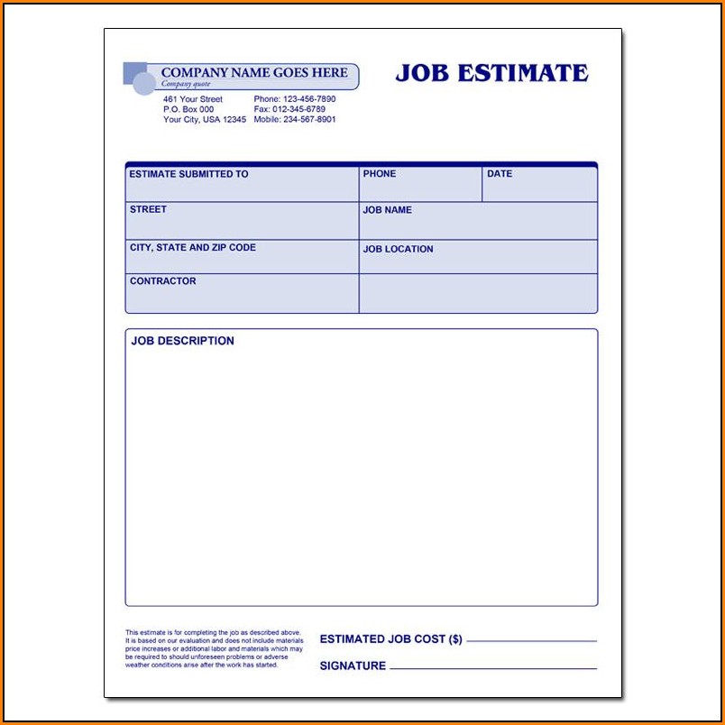 Job Estimate Forms To Print