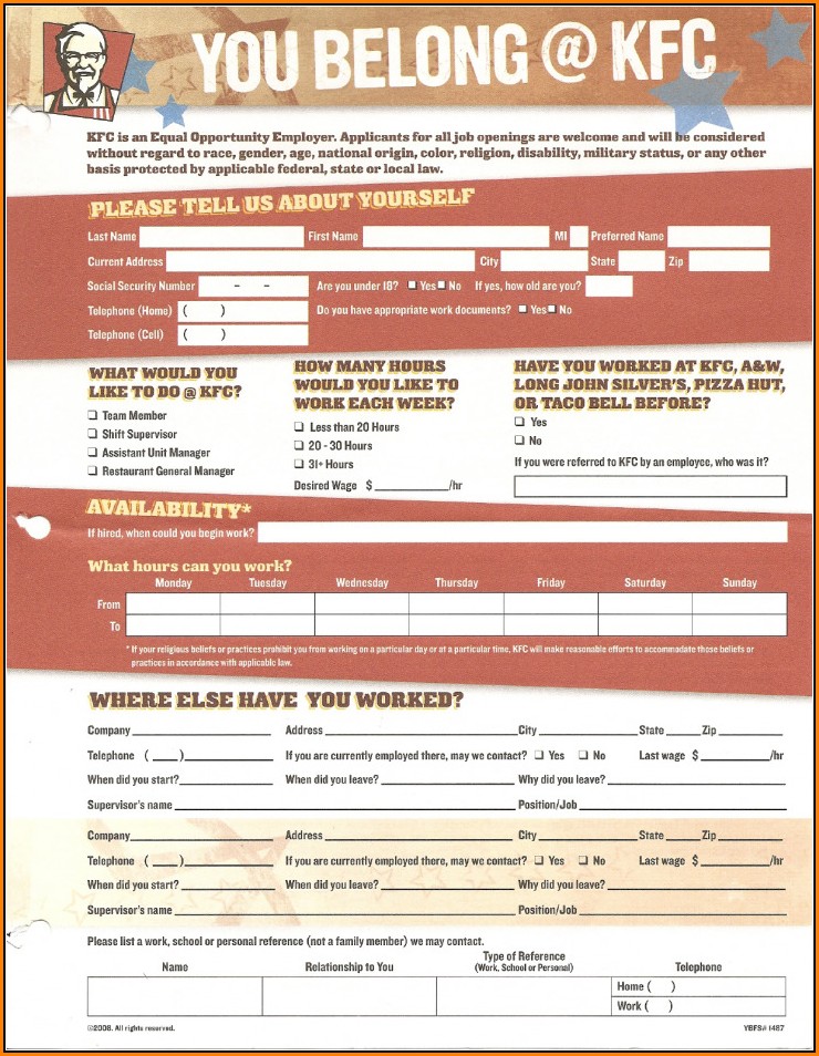 Kfc Job Application Form Online Australia